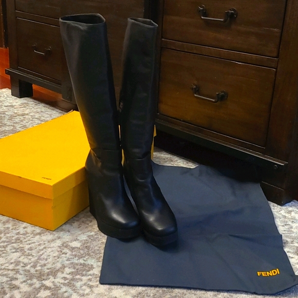Fendi Shoes - Fendi Anja Knee High Wedge Boots